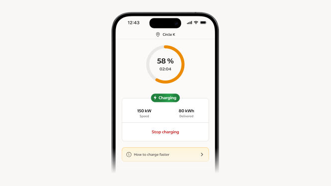 bilde av appen som viser pågående lading