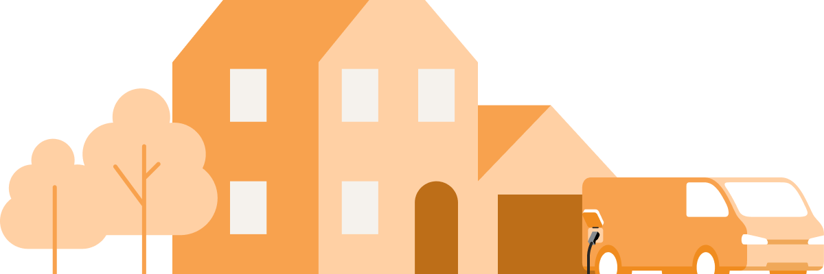 illustrasjon-av-en-elektisk-varebil-som-lader-hjemme-utenfor-garasjen